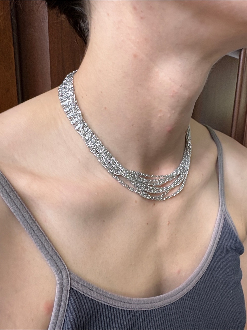 Sarah Coventry Silver Multi(8) Strand Choker Necklace paper clip design Vintage